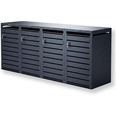 Metzler Mülltonnenbox 4er 240l Anthrazit RAL 7016 aus Stahl mit Sichtstreifen rostfrei & massiv Türgriff mit Schloss Metzler Mülltonnenbox 4er 240l Anthrazit RAL 7016 aus Stahl mit Sichtstreifen rostfrei & massiv Türgriff mit Schloss