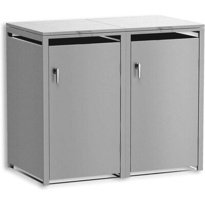 Metzler Mülltonnenbox 2er 240l Grau aus Stahl rostfrei & massiv Türgriff mit Schloss RAL 9007 Graualuminium Metzler Mülltonnenbox 2er 240l Grau aus Stahl rostfrei & massiv Türgriff mit Schloss RAL 9007 Graualuminium