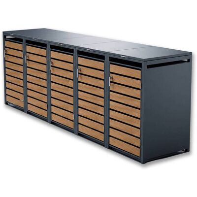 Metzler Mülltonnenbox 5er 240l in Holzoptik Anthrazit RAL 7016 aus Stahl rostfrei & massiv Türgriff mit Schloss Metzler Mülltonnenbox 5er 240l in Holzoptik Anthrazit RAL 7016 aus Stahl rostfrei & massiv Türgriff mit Schloss