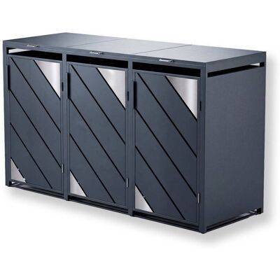 Metzler Mülltonnenbox mit Edelstahl Akzenten 3er 240l Anthrazit mit Sichtstreifen rostfrei & massiv Metzler Mülltonnenbox mit Edelstahl Akzenten 3er 240l Anthrazit mit Sichtstreifen rostfrei & massiv