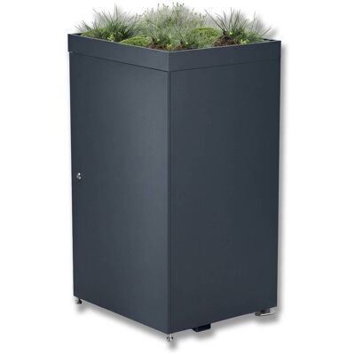 Metzler Mülltonnenbox mit Pflanzdach 1er 240l aus Aluminium rostfrei & massiv Anthrazit RAL 7016 Metzler Mülltonnenbox mit Pflanzdach 1er 240l aus Aluminium rostfrei & massiv Anthrazit RAL 7016