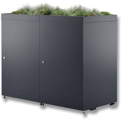 Metzler Mülltonnenbox mit Pflanzdach 2er 240l aus Aluminium rostfrei & massiv Anthrazit RAL 7016 Metzler Mülltonnenbox mit Pflanzdach 2er 240l aus Aluminium rostfrei & massiv Anthrazit RAL 7016