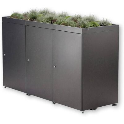 Metzler Mülltonnenbox mit Pflanzdach 3er 240l aus Aluminium rostfrei & massiv Eisenglimmer Metzler Mülltonnenbox mit Pflanzdach 3er 240l aus Aluminium rostfrei & massiv Eisenglimmer