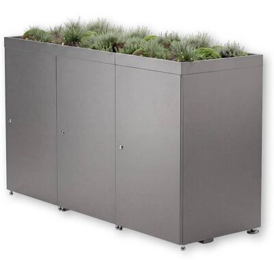 Metzler Mülltonnenbox mit Pflanzdach 3er 240l aus Aluminium rostfrei & massiv Grau Metzler Mülltonnenbox mit Pflanzdach 3er 240l aus Aluminium rostfrei & massiv Grau