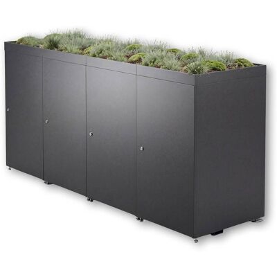 Metzler Mülltonnenbox mit Pflanzdach 4er 240l aus Aluminium rostfrei & massiv Eisenglimmer Metzler Mülltonnenbox mit Pflanzdach 4er 240l aus Aluminium rostfrei & massiv Eisenglimmer