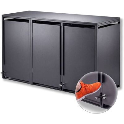 Metzler Mülltonnenbox Freihändige Bedienung per Fußpedal 3er 240l Stahl pulverbeschichtet RAL 7016 Anthrazit Metzler Mülltonnenbox Freihändige Bedienung per Fußpedal 3er 240l Stahl pulverbeschichtet RAL 7016 Anthrazit