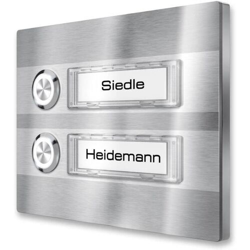 Metzler Edelstahl Aufputz Klingelplatte Klingeltableau Namensschild Mehrfamilien 2 Fach ohne LED-Beleuchtung LED grün