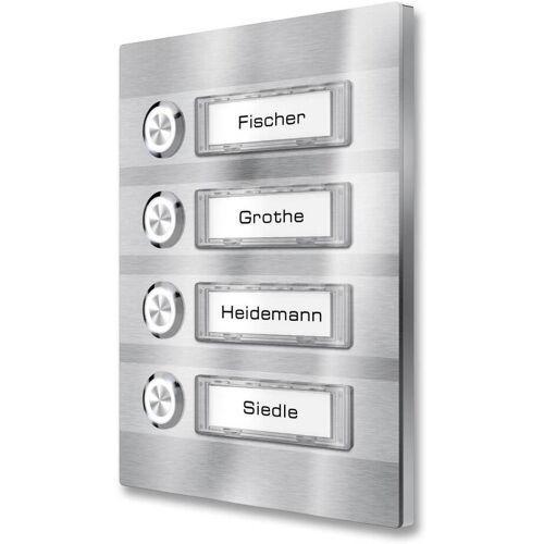 Metzler Edelstahl Aufputz Klingelplatte Klingeltableau Namensschild Mehrfamilien 4 Fach ohne LED-Beleuchtung ohne LED
