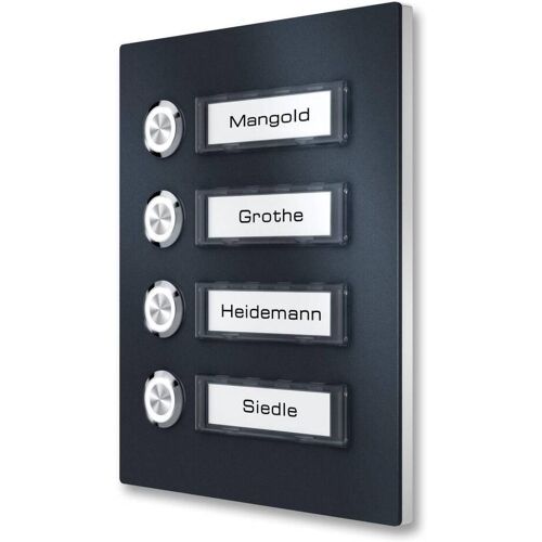 Metzler Aufputz Klingelplatte Anthrazit RAL7016 Klingeltableau Namensschild Mehrfamilien 4 Fach mit LED-Beleuchtung LED grün