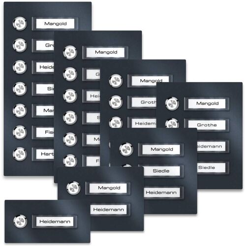 Metzler Türklingel Aufputz Anthrazit austauschbare Namensschilder serie Otis 7 Fach ohne LED-Beleuchtung LED rot