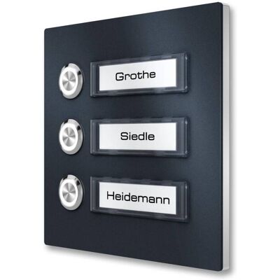 Metzler Türklingel Aufputz mit LED-Beleuchtung Austauschbares Namensschild LED Blau 3 Klingeltaster RAL 7016 Anthrazit Otis Metzler Türklingel Aufputz mit LED-Beleuchtung Austauschbares Namensschild LED Blau 3 Klingeltaster RAL 7016 Anthrazit Otis