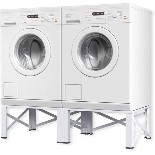 Metzler Doppelter Waschmaschinenständer Untergestell für Waschmaschinen & Trockner Vibrationsdämpfend Pulverbeschichtet in Weiß