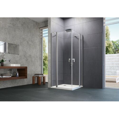 Hüppe Design pure 4-Eck Schwingtür, mit festem Segment, Breite:78cm Höhe:200cm, Anschlag links & rechts, 8P0713, Duschkabinen: Profilfarbe Black Edition Glas ESG Grau mit ANTI-PLAQUE