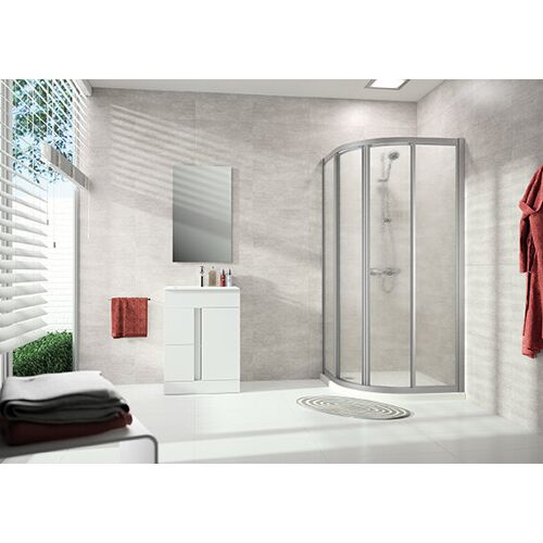 Hüppe Alpha 2 Gleittür, 1/4-Kreis, mit zwei festen Segmenten, 1000x1000x2000mm, Radius 500mm, vollgerahmt, A22513, Duschkabinen: Profilfarbe silber matt Glas ESG Privatima