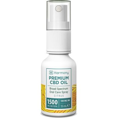 Harmony CBD Spray Mundpflege, 1500 mg, 15 ml, Zitrus Harmony CBD Spray Mundpflege, 1500 mg, 15 ml, Zitrus