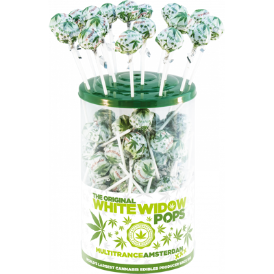Multitrance Cannabis White Widow Pops – Displaybehälter (100 Lollis), 1800 g Multitrance Cannabis White Widow Pops – Displaybehälter (100 Lollis), 1800 g