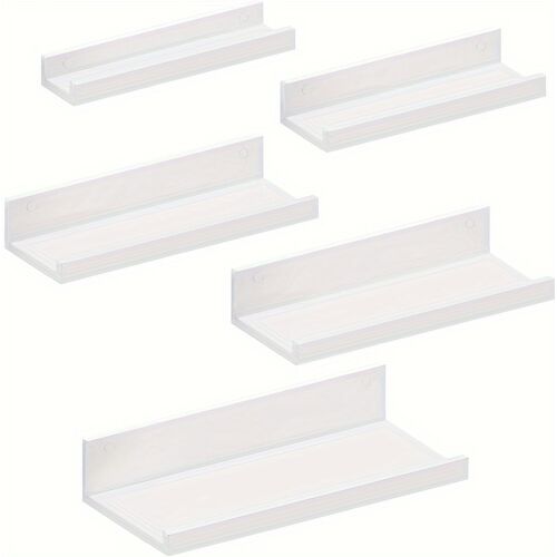 TEMU 5pcs Wall Shelf Set Of 5, Floating Shelves In White, Photo Frame Shelves, Wall Panels Of Different Sizes, Living Room Study Kitchen Shelves