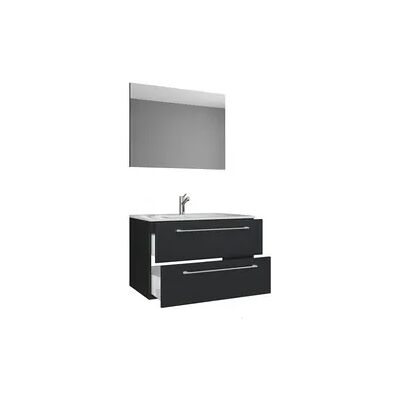 VCM Schwarzes Badezimmermöbel-Set - 60cm, 2 Schubladen, Spiegel VCM Schwarzes Badezimmermöbel-Set - 60cm, 2 Schubladen, Spiegel