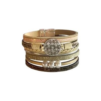 Saraswati Armband "Blume des Lebens" Kunstleder beige, Metall silberfarben Saraswati Armband "Blume des Lebens" Kunstleder beige, Metall silberfarben