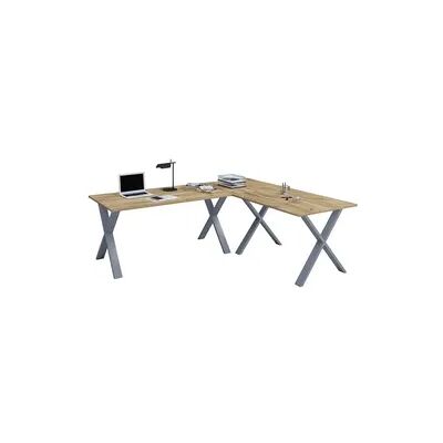 VCM Lona Bürotisch Honigeiche Silber X-Fuß 190x50cm VCM Lona Bürotisch Honigeiche Silber X-Fuß 190x50cm