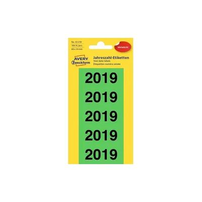 Avery Zweckform Jahreszahletiketten 2019 grün 60x24mm 100 Stück für Ordnerrücken 8cm Avery Zweckform Jahreszahletiketten 2019 grün 60x24mm 100 Stück für Ordnerrücken 8cm