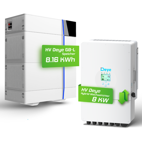 Komplettset 8 kW Hochvolt Hybridwechselrichter (SUN-8K-SG01HP3-EU-AM2) & 8,16 kWh Hochvolt Batteriespeicher Deye GB-L