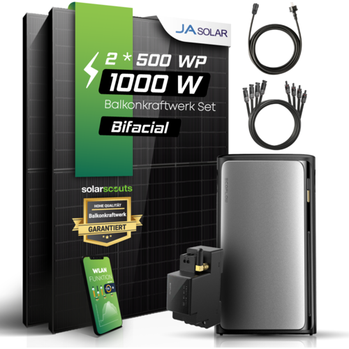 Balkonkraftwerk mit Speicher 1000W - Ja Solar 500W Solarmodule mit EcoFlow STREAM Ultra