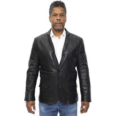 Infinity Leather Schmale Herren-Blazerjacke aus Leder mit 2 Knöpfen – London Schwarz L Infinity Leather Schmale Herren-Blazerjacke aus Leder mit 2 Knöpfen – London Schwarz L
