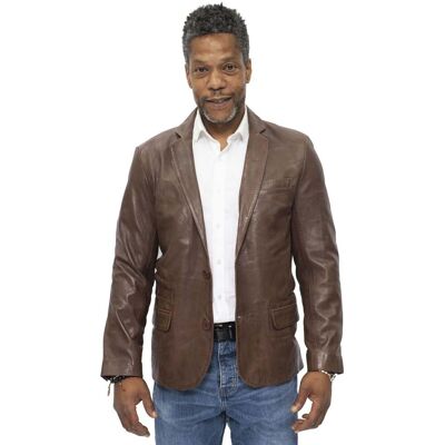 Infinity Leather Schmale Herren-Blazerjacke aus Leder mit 2 Knöpfen – London Braun M Infinity Leather Schmale Herren-Blazerjacke aus Leder mit 2 Knöpfen – London Braun M