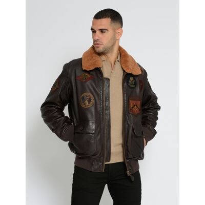 Top Gun Lederjacke TG2023004 mit Lammfellkragen Braun L Top Gun Lederjacke TG2023004 mit Lammfellkragen Braun L