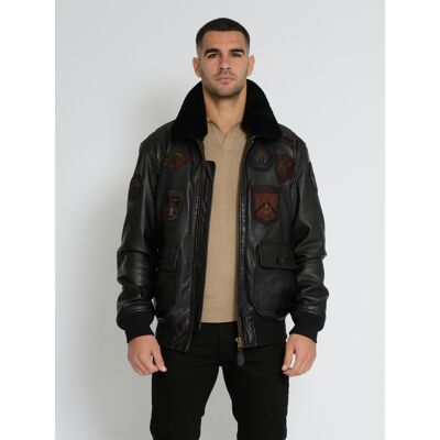 Top Gun Lederjacke TG2023004 mit Lammfellkragen Schwarz L Top Gun Lederjacke TG2023004 mit Lammfellkragen Schwarz L