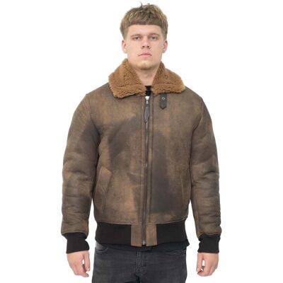 Infinity Leather Herren-Bomberjacke aus antikem Schaffell – Algorta Braun M Infinity Leather Herren-Bomberjacke aus antikem Schaffell – Algorta Braun M