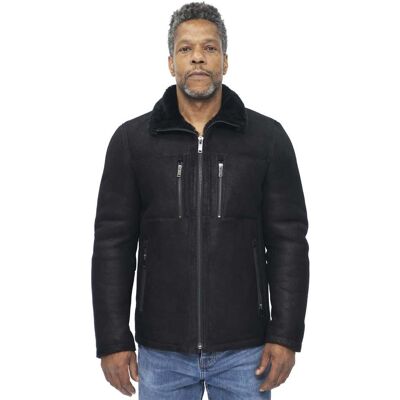 Infinity Leather Herren-Biker-Bomberjacke aus Schaffell-Agboville Schwarz M Infinity Leather Herren-Biker-Bomberjacke aus Schaffell-Agboville Schwarz M