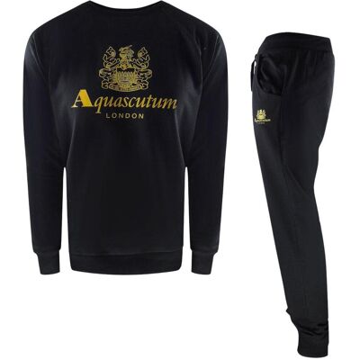 Aquascutum - "London" Trainingsanzug-Set für Herren, Rundhalsausschnitt (Schwarz) Schwarz 2XL Aquascutum - "London" Trainingsanzug-Set für Herren, Rundhalsausschnitt (Schwarz) Schwarz 2XL