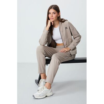 Tommy Life Damen Kapuzen Sweatshirt mit Reißverschluss und Hose Set Beige S Tommy Life Damen Kapuzen Sweatshirt mit Reißverschluss und Hose Set Beige S