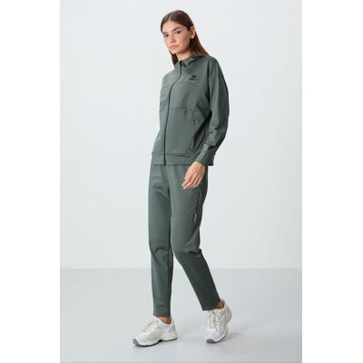 Tommy Life Damen Kapuzen-Zip-Pullover- und Hosen-Set Khaki L Tommy Life Damen Kapuzen-Zip-Pullover- und Hosen-Set Khaki L
