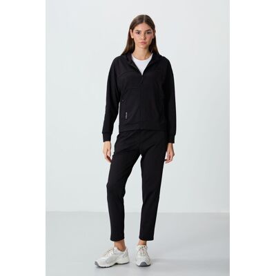 Tommy Life Damen Kapuzen-Zip-Sweatshirt- und Hosen-Set Schwarz L Tommy Life Damen Kapuzen-Zip-Sweatshirt- und Hosen-Set Schwarz L
