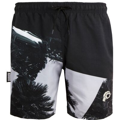 GUGGEN Mountain Herren Badehose mit Palmen Muster Weiß Schwarz Schwarz-Weiss XL GUGGEN Mountain Herren Badehose mit Palmen Muster Weiß Schwarz Schwarz-Weiss XL