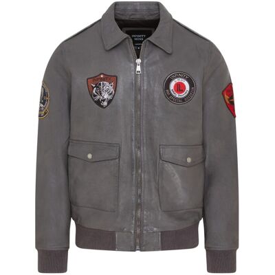 Infinity Leather Graue Bomberjacke aus Leder für Herren G-1 mit Fliegerkragen – Maverick Grau XL Infinity Leather Graue Bomberjacke aus Leder für Herren G-1 mit Fliegerkragen – Maverick Grau XL