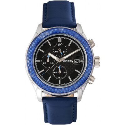 Breed Maverick Chronograph Lederarmbanduhr mit Datum Blau Einheitsgröße Breed Maverick Chronograph Lederarmbanduhr mit Datum Blau Einheitsgröße