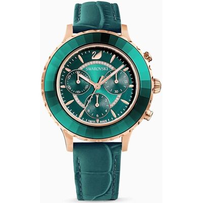 Swarovski Octea Lux Chrono Uhr, Lederarmband, Grün, Rose-Gold Tone PVD Grün Einheitsgröße Swarovski Octea Lux Chrono Uhr, Lederarmband, Grün, Rose-Gold Tone PVD Grün Einheitsgröße