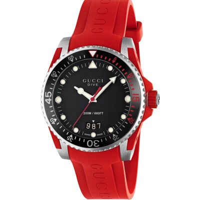 Gucci YA136309 Tauchen schwarzes Zifferblatt Silikon Herrenuhr Rot Einheitsgröße Gucci YA136309 Tauchen schwarzes Zifferblatt Silikon Herrenuhr Rot Einheitsgröße