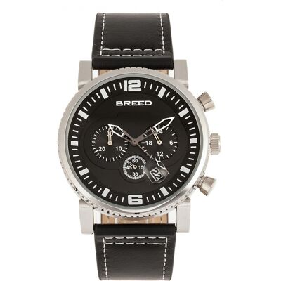 Breed Ryker Chronograph Lederarmbanduhr mit Datum Schwarz Einheitsgröße Breed Ryker Chronograph Lederarmbanduhr mit Datum Schwarz Einheitsgröße