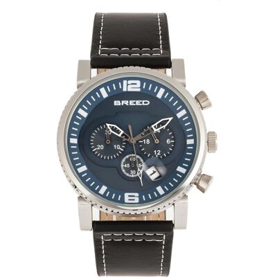 Breed Ryker Chronograph Lederarmbanduhr mit Datum Blau Einheitsgröße Breed Ryker Chronograph Lederarmbanduhr mit Datum Blau Einheitsgröße