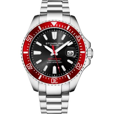 Stührling Rote Depthmaster Quarz 42mm Silber Einheitsgröße Stührling Rote Depthmaster Quarz 42mm Silber Einheitsgröße