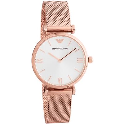 Emporio Armani AR1956 Roségoldfarbener Gehäuse mit Silbernem Zifferblatt und Mesh-Armband Roségold Einheitsgröße Emporio Armani AR1956 Roségoldfarbener Gehäuse mit Silbernem Zifferblatt und Mesh-Armband Roségold Einheitsgröße