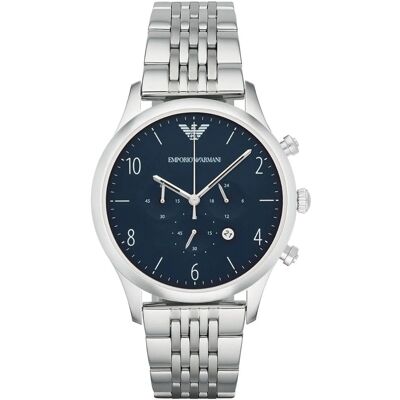 Emporio Armani AR1942 Blaues Zifferblatt Chronograph Herrenuhr Silber Einheitsgröße Emporio Armani AR1942 Blaues Zifferblatt Chronograph Herrenuhr Silber Einheitsgröße