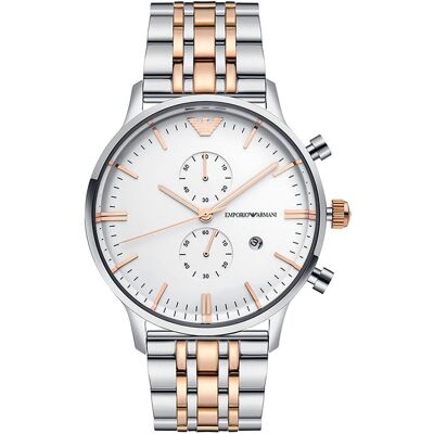 Emporio Armani AR0399 Chronograph Zweifarbige Herrenuhr Silber und Roségold Einheitsgröße Emporio Armani AR0399 Chronograph Zweifarbige Herrenuhr Silber und Roségold Einheitsgröße