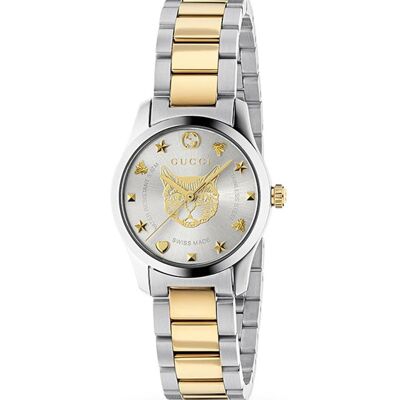 Gucci YA126596 Gold plattiert Mystic zweifarbige Damenuhr Silber Gold Einheitsgröße Gucci YA126596 Gold plattiert Mystic zweifarbige Damenuhr Silber Gold Einheitsgröße