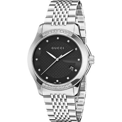 Gucci YA126408 G-Timeless Schwarzes Zifferblatt Unisex-Uhr Silber Einheitsgröße Gucci YA126408 G-Timeless Schwarzes Zifferblatt Unisex-Uhr Silber Einheitsgröße
